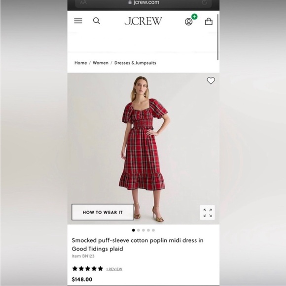 J. Crew NWT Christmas Plaid Midi Dress M Smocked Puff Sleeve Good Tidings $148 - Picture 5 of 17